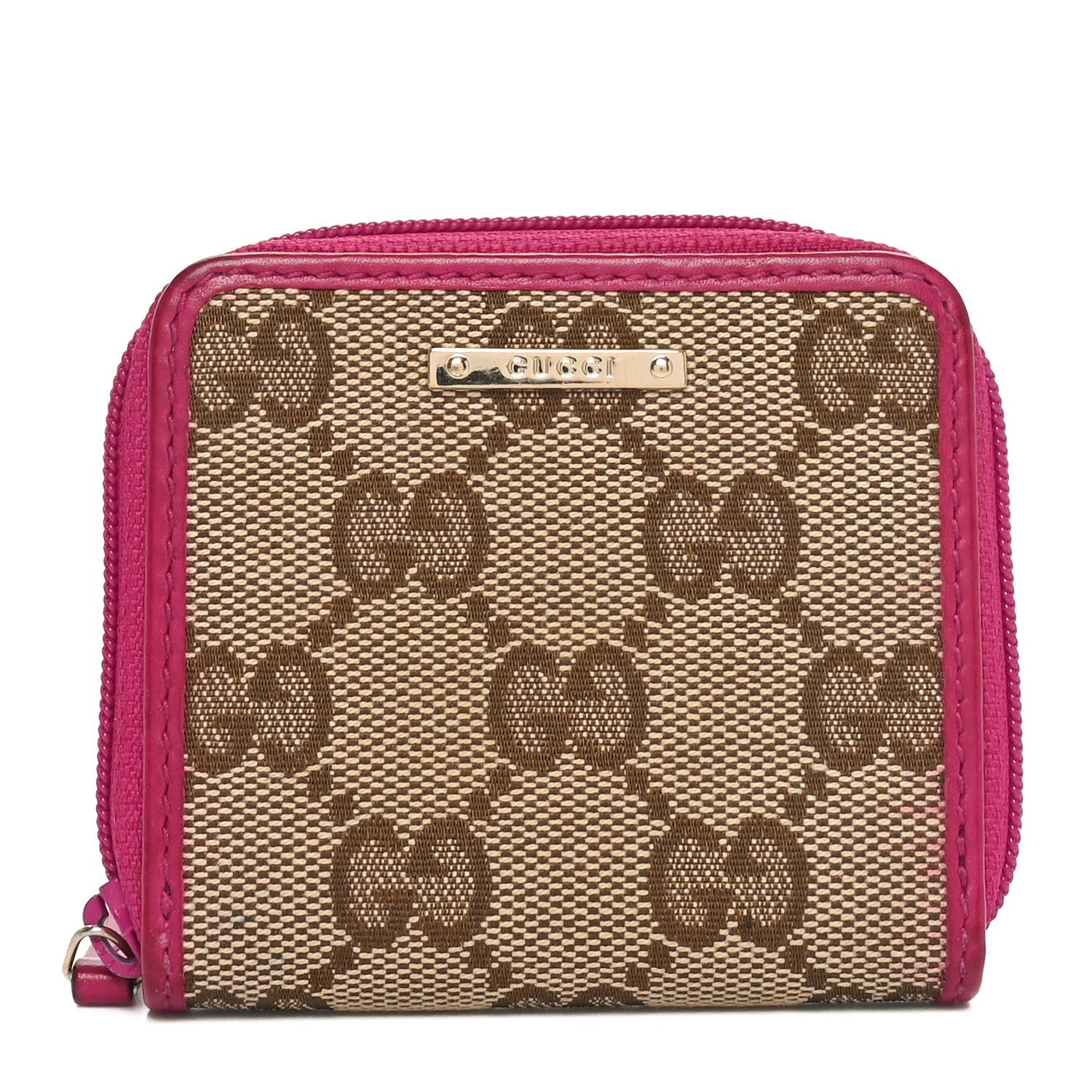Monogram Dollar Calfskin Zip Around Coin Purse Beige Ebony Fuchsia