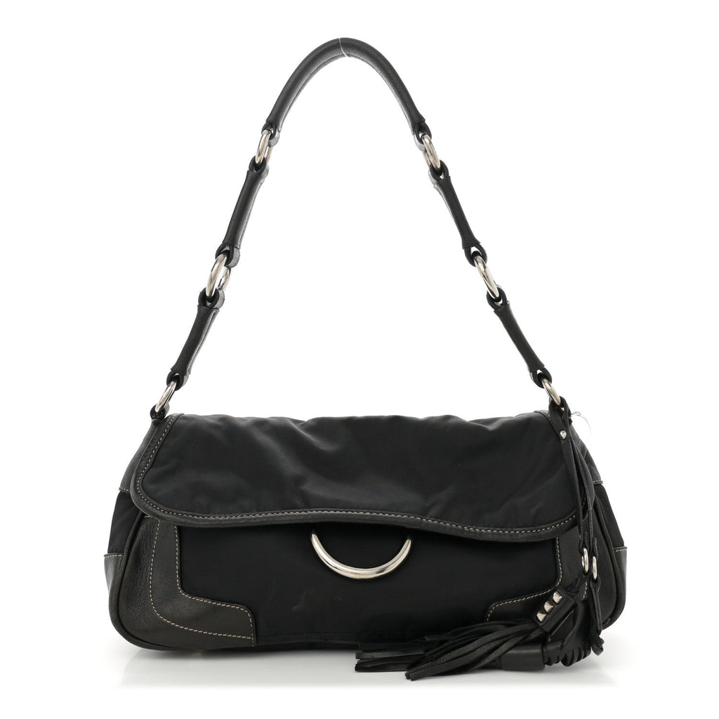 Tessuto Nylon Tassel Shoulder Bag Black
