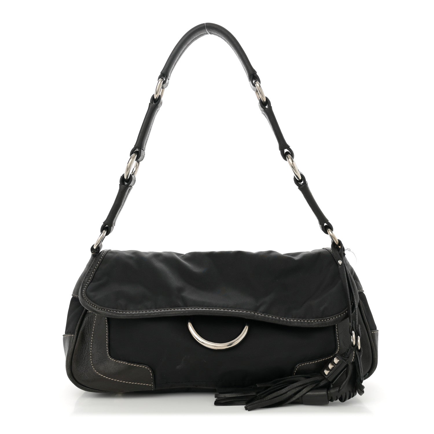Tessuto Nylon Tassel Shoulder Bag Black