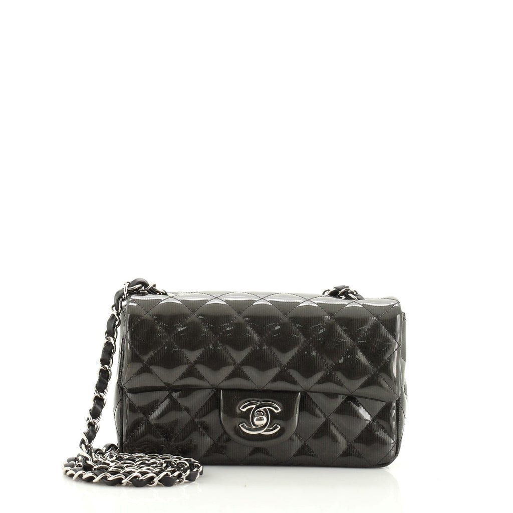 Classic Single Flap Bag Quilted Striated Metallic Patent Mini