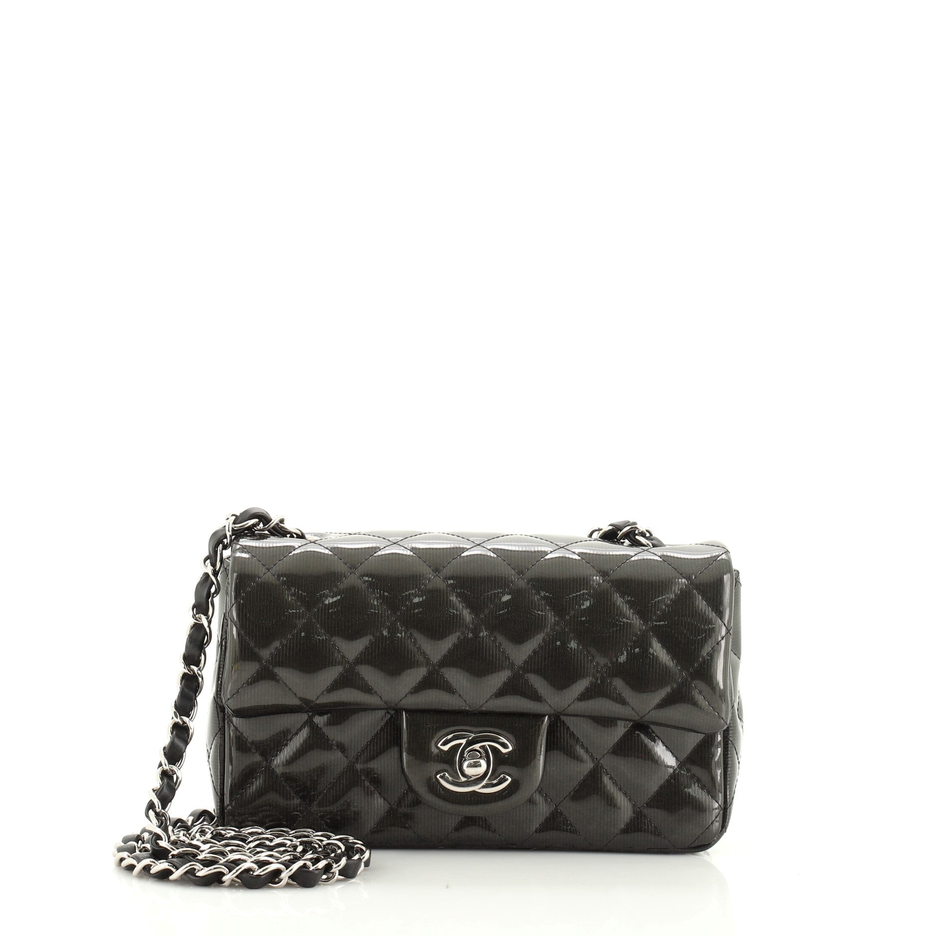 Classic Single Flap Bag Quilted Striated Metallic Patent Mini