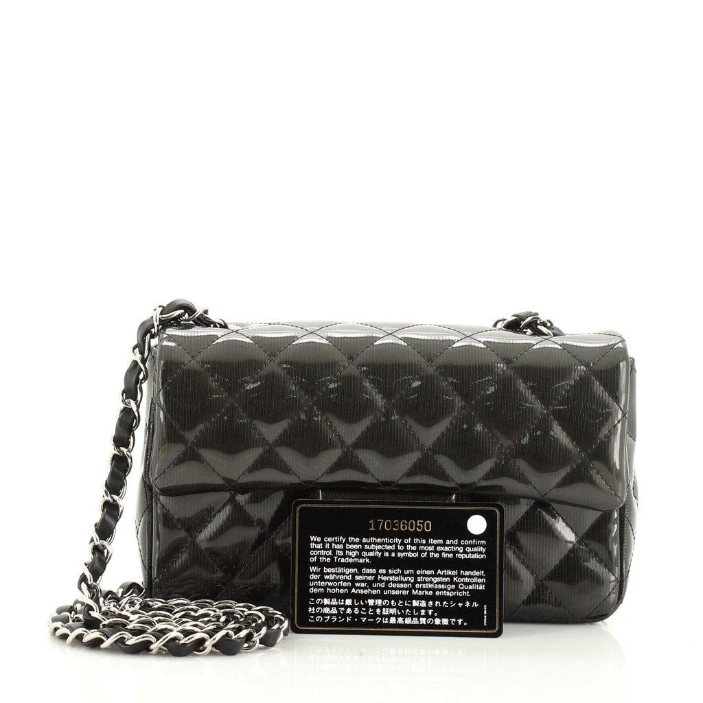 Classic Single Flap Bag Quilted Striated Metallic Patent Mini