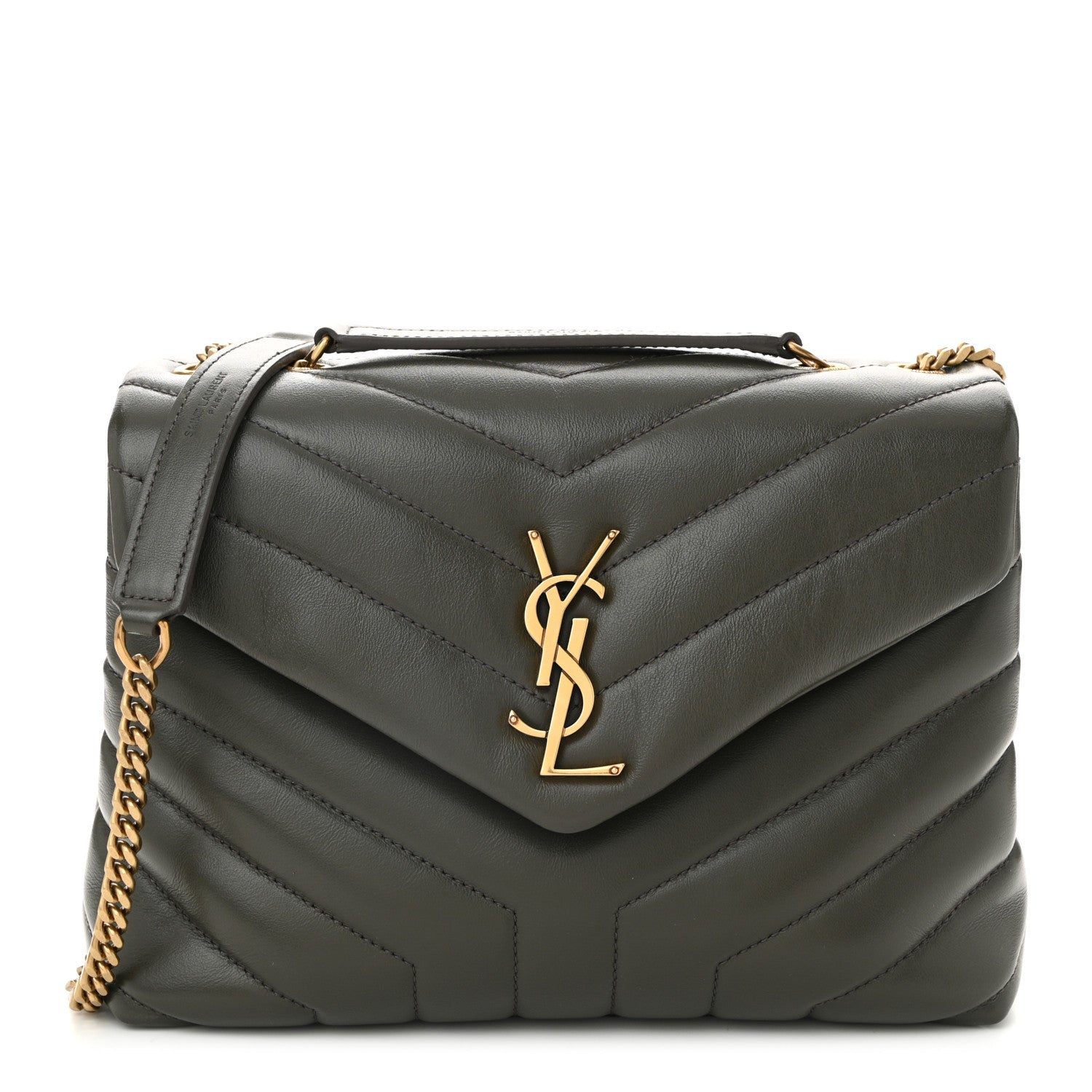 Calfskin Y Quilted Monogram Small Loulou Chain Satchel Pebble
