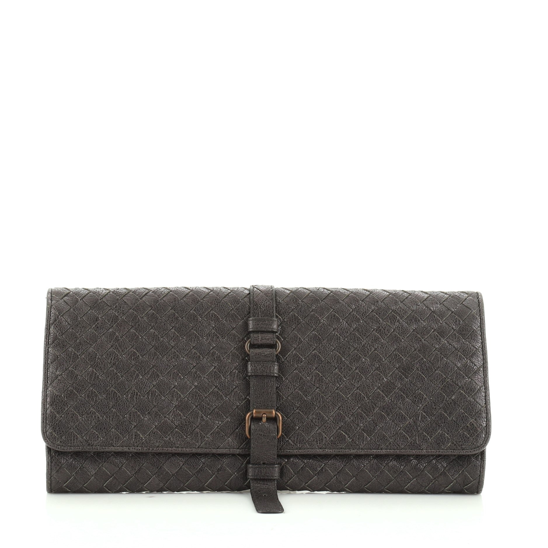 Buckle Clutch Intrecciato Leather