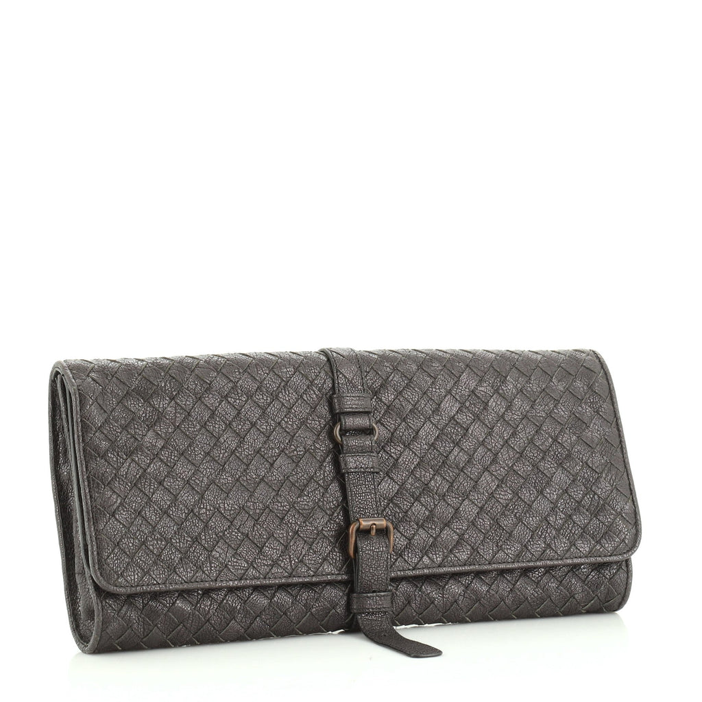 Buckle Clutch Intrecciato Leather