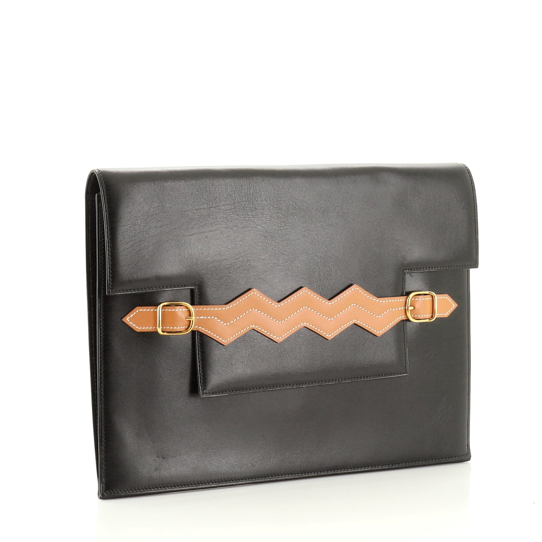 Vintage Zig Zag Flap Clutch Box Calf Medium
