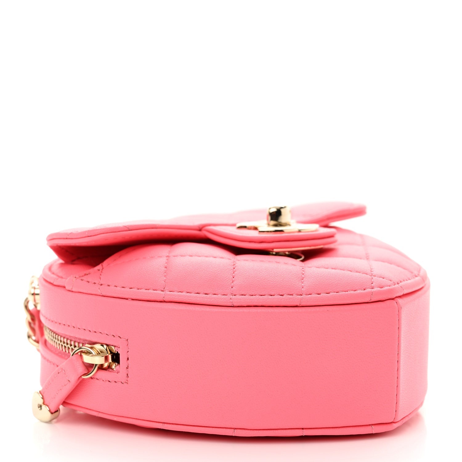 Lambskin Quilted CC In Love Heart Clutch With Chain Pink