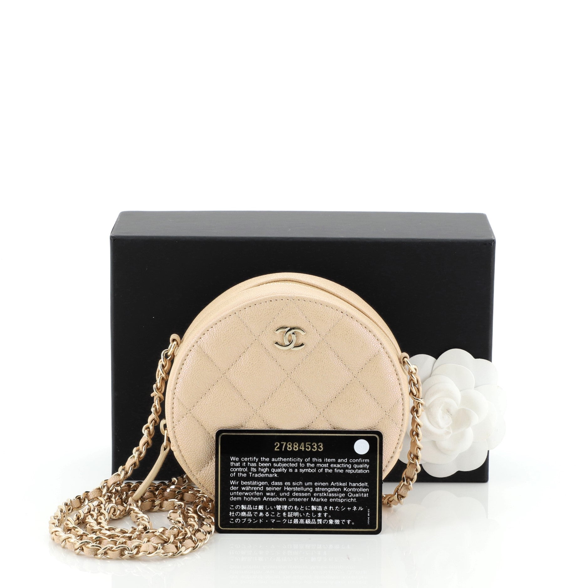 Round Clutch with Chain Quilted Caviar Mini