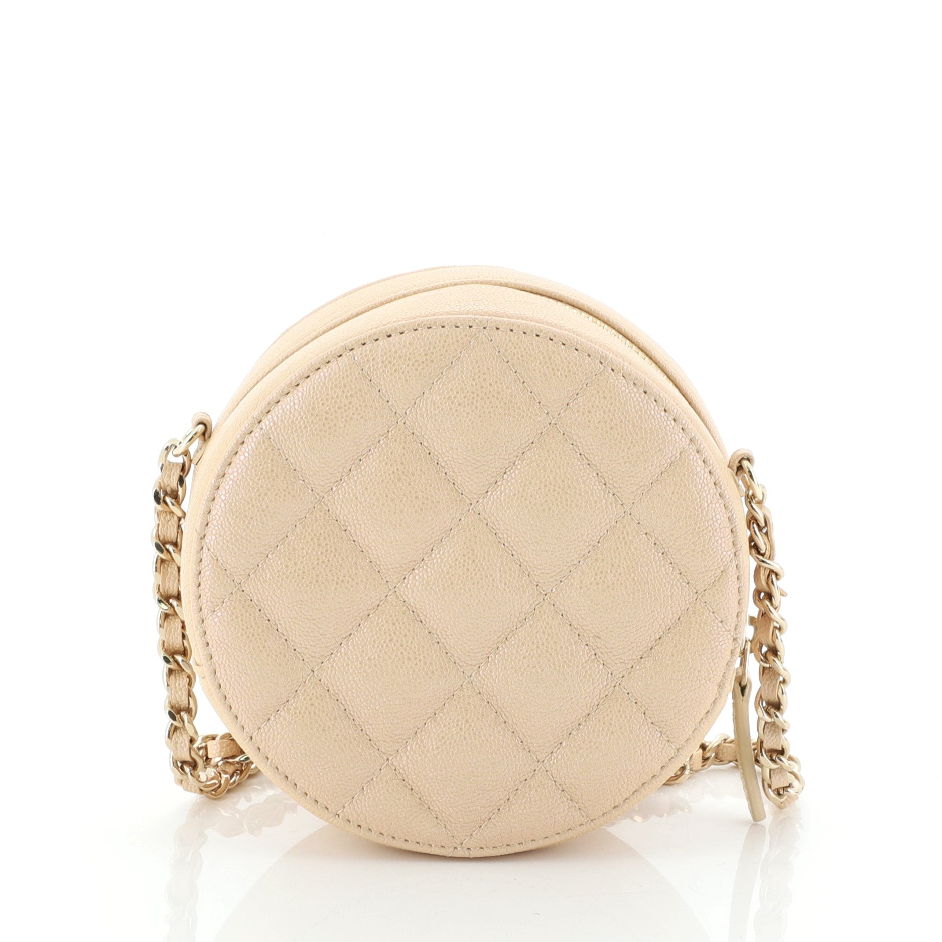 Round Clutch with Chain Quilted Caviar Mini