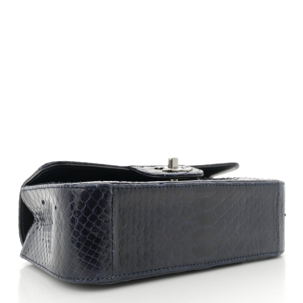Snakeskin Mini Rectangular Flap Navy Blue