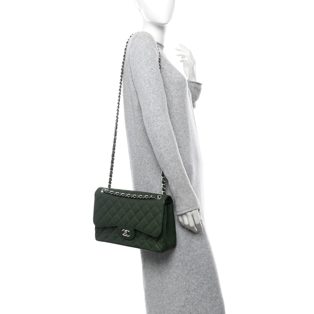 Caviar Quilted Jumbo Double Flap Green