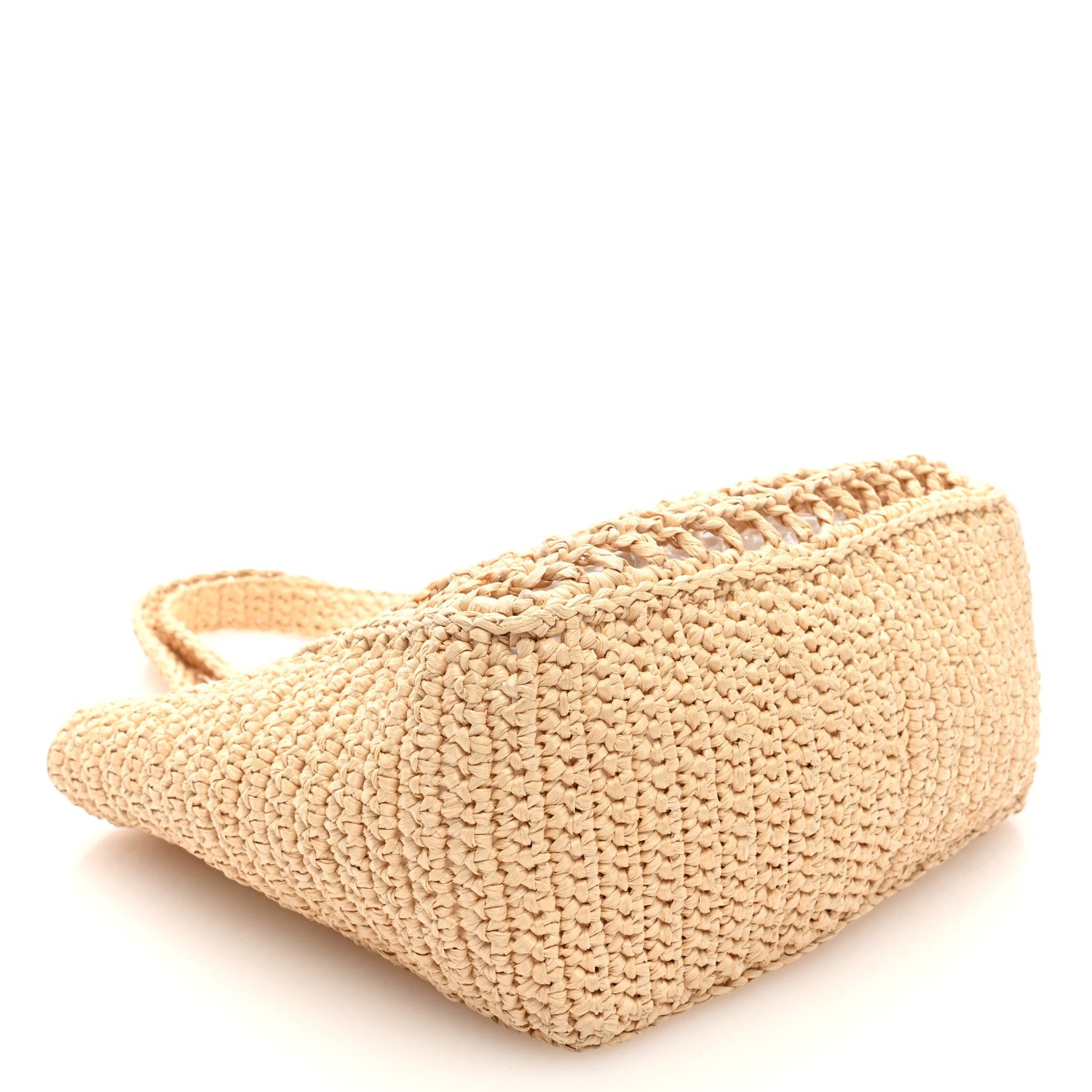 Yarn Raffia Effect Crochet Logo Embroidered Small Tote Bag Naturale