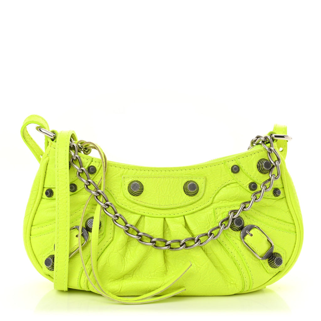 Agneau Arena Le Cagole Chain Shoulder Bag XS Fluo Yellow