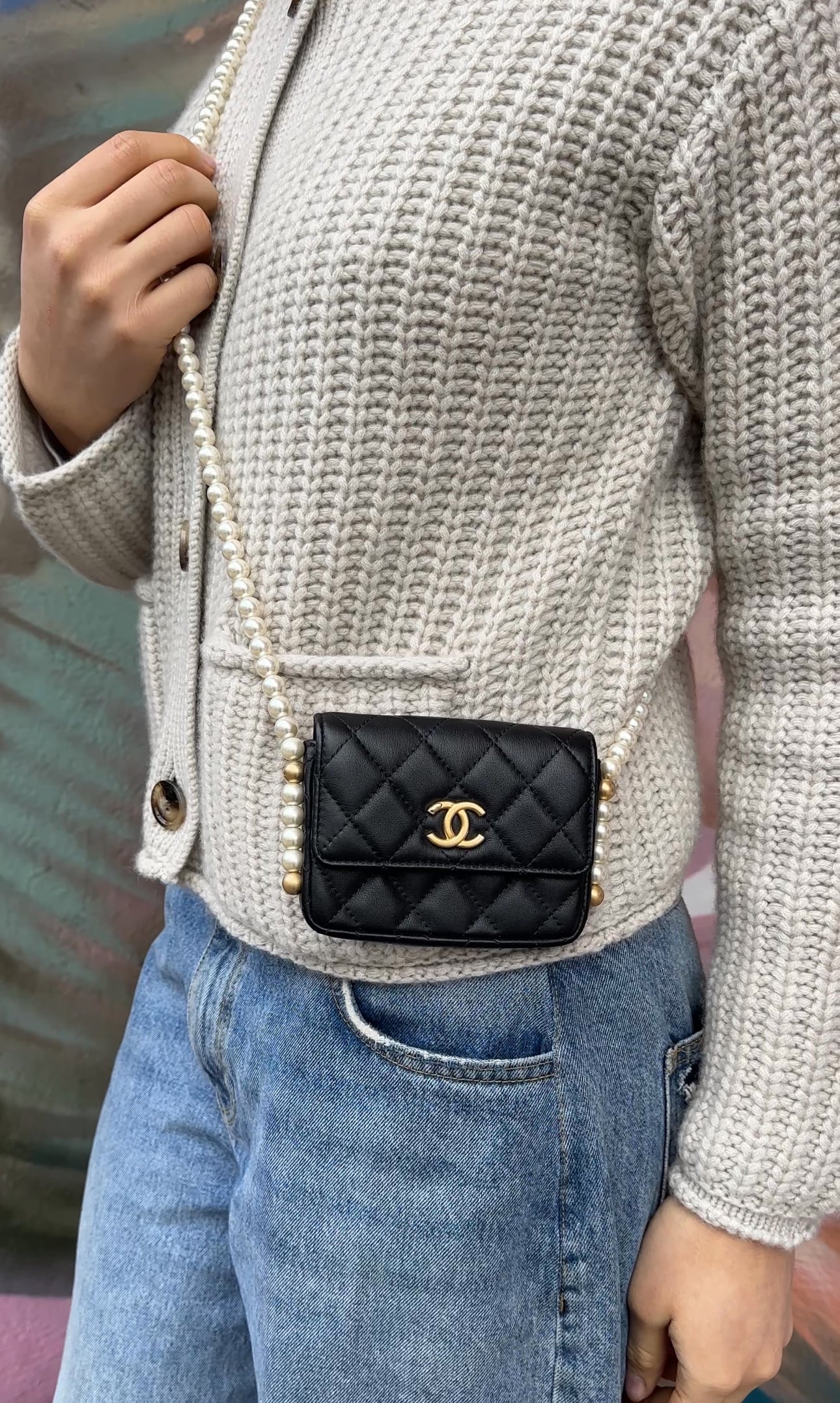 Chanel Black About Pearls Mini  Holder on Strap