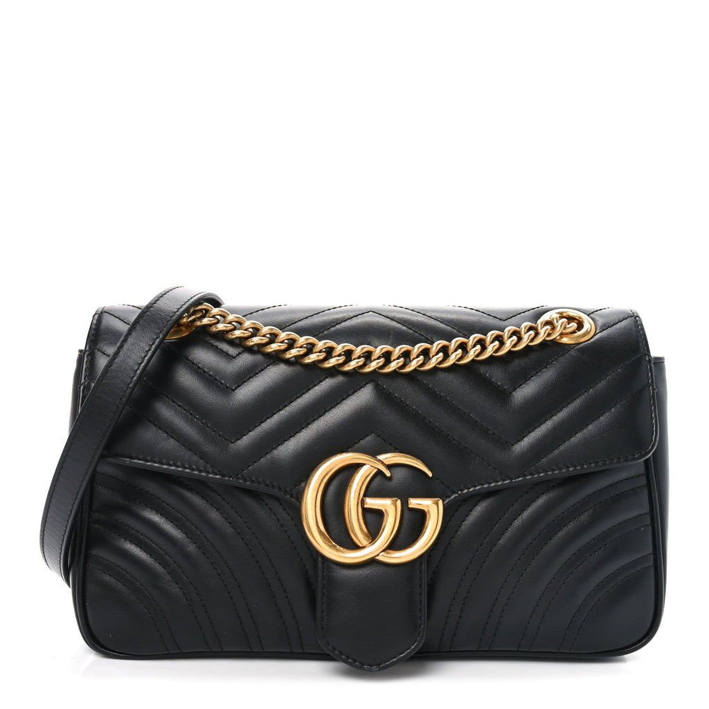 Calfskin Matelasse Small GG Marmont Shoulder Bag Black