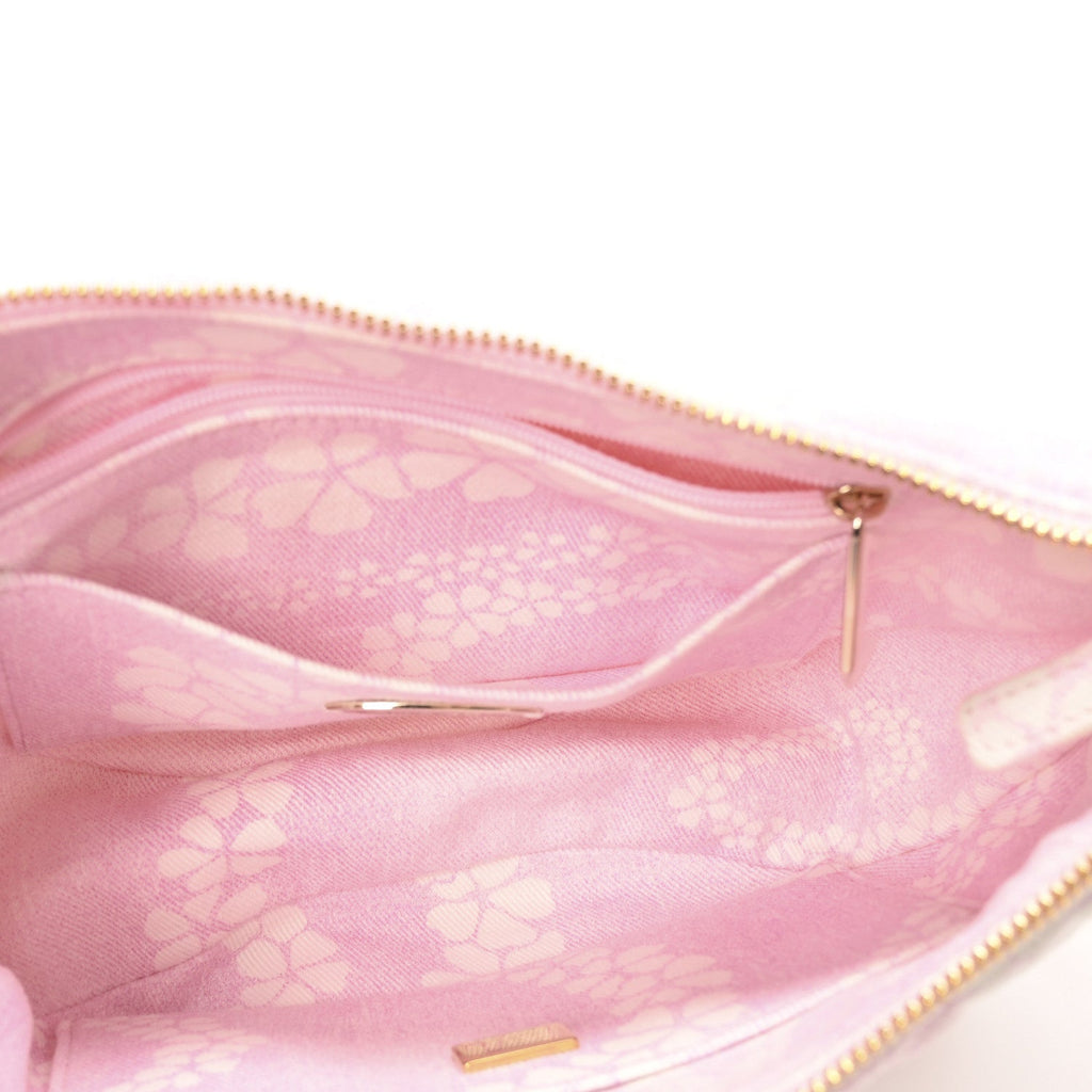 Printed Denim Quilted Large Hobo Bag Light Pink White