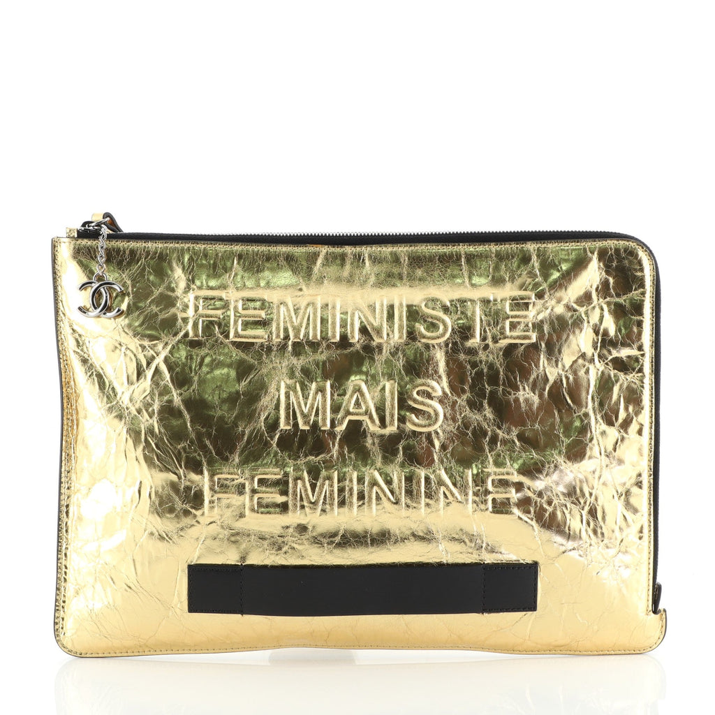 Feminine Pouch Crinkled Leather Large