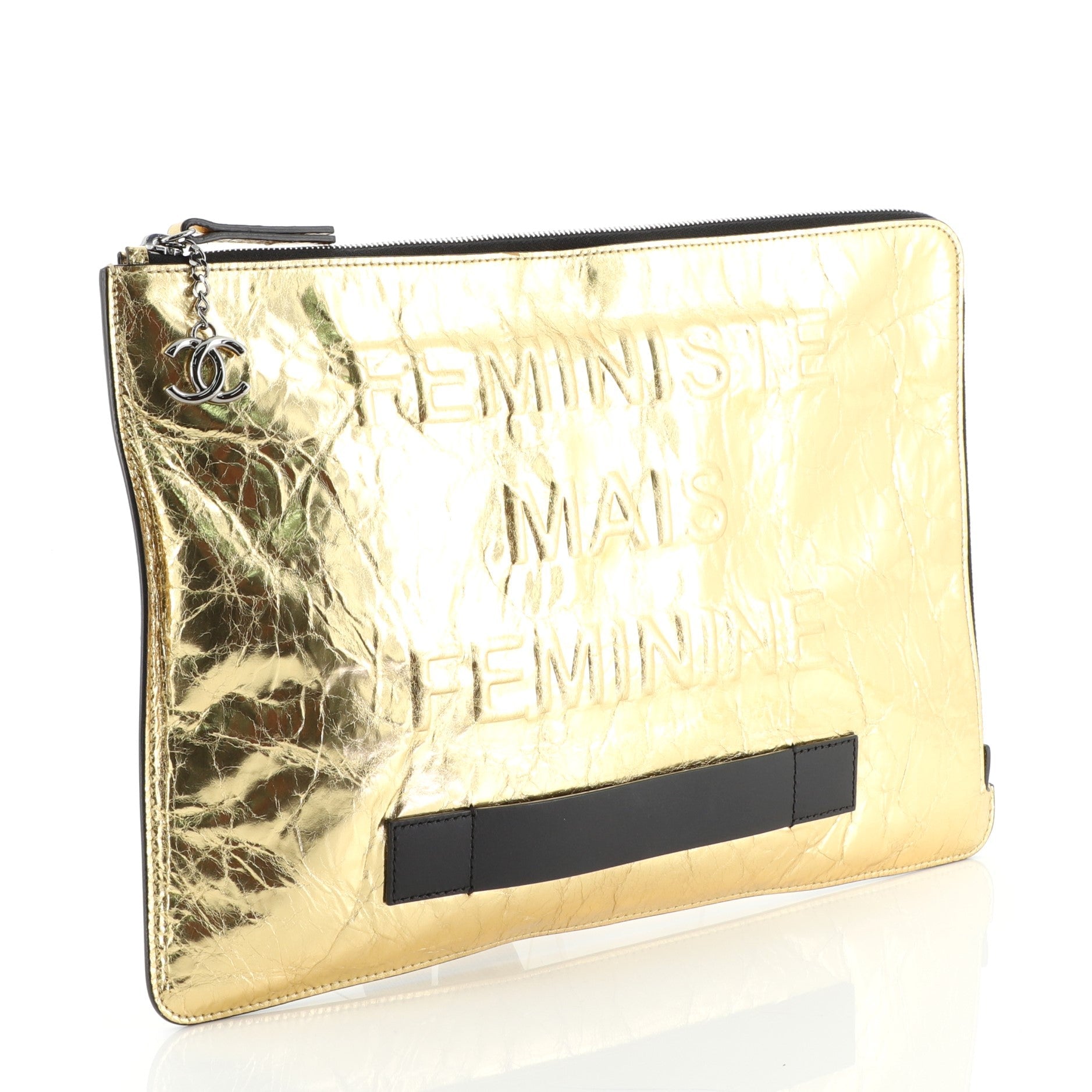 Feminine Pouch Crinkled Leather Large