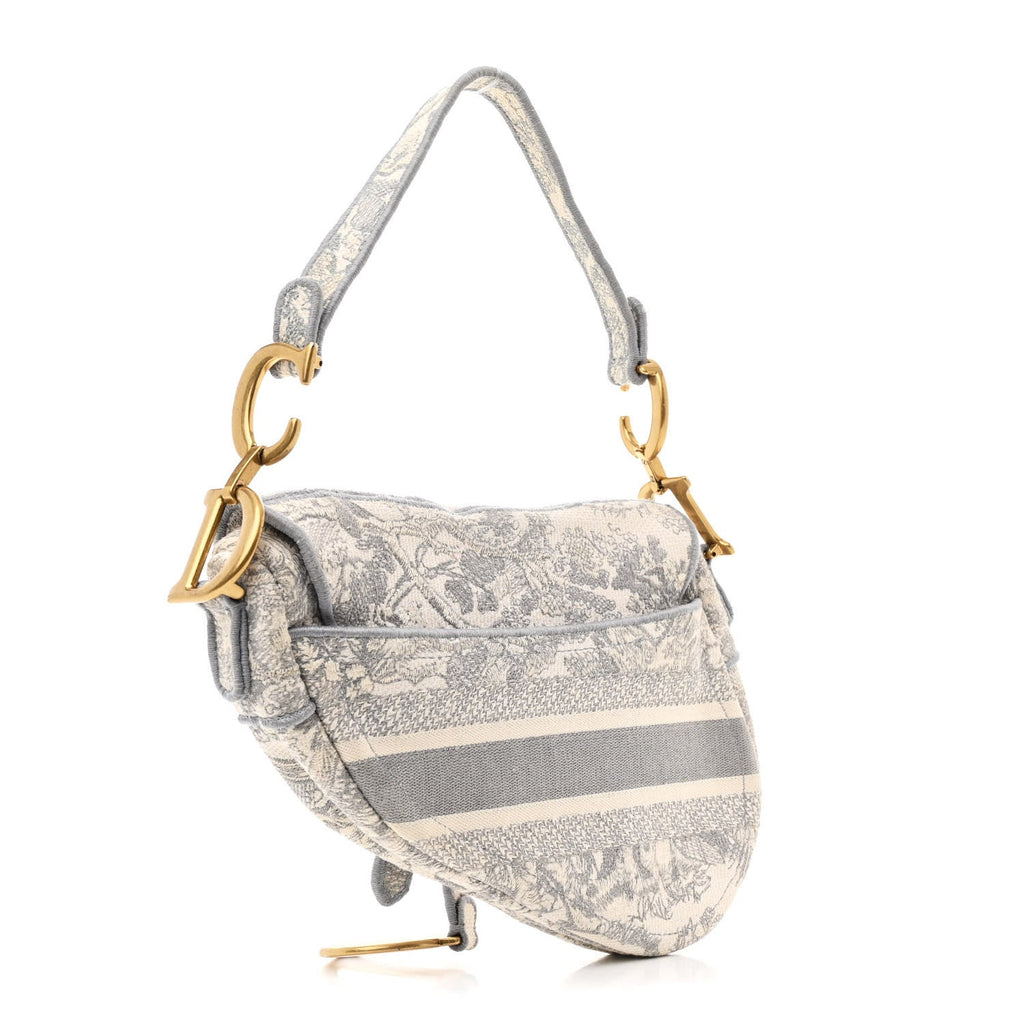 Canvas Embroidered Toile de Jouy Saddle Bag Gray
