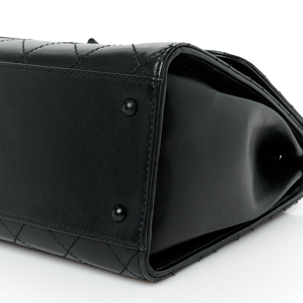 Calfskin Diamond Stitched Flap Shoulder Bag Black