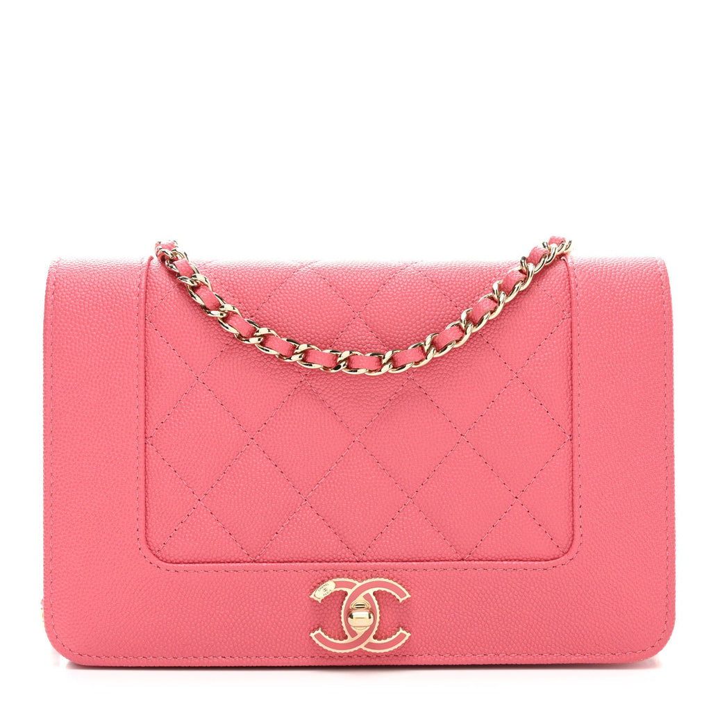 Caviar Quilted Vintage Mademoiselle Wallet On Chain WOC Dark Pink