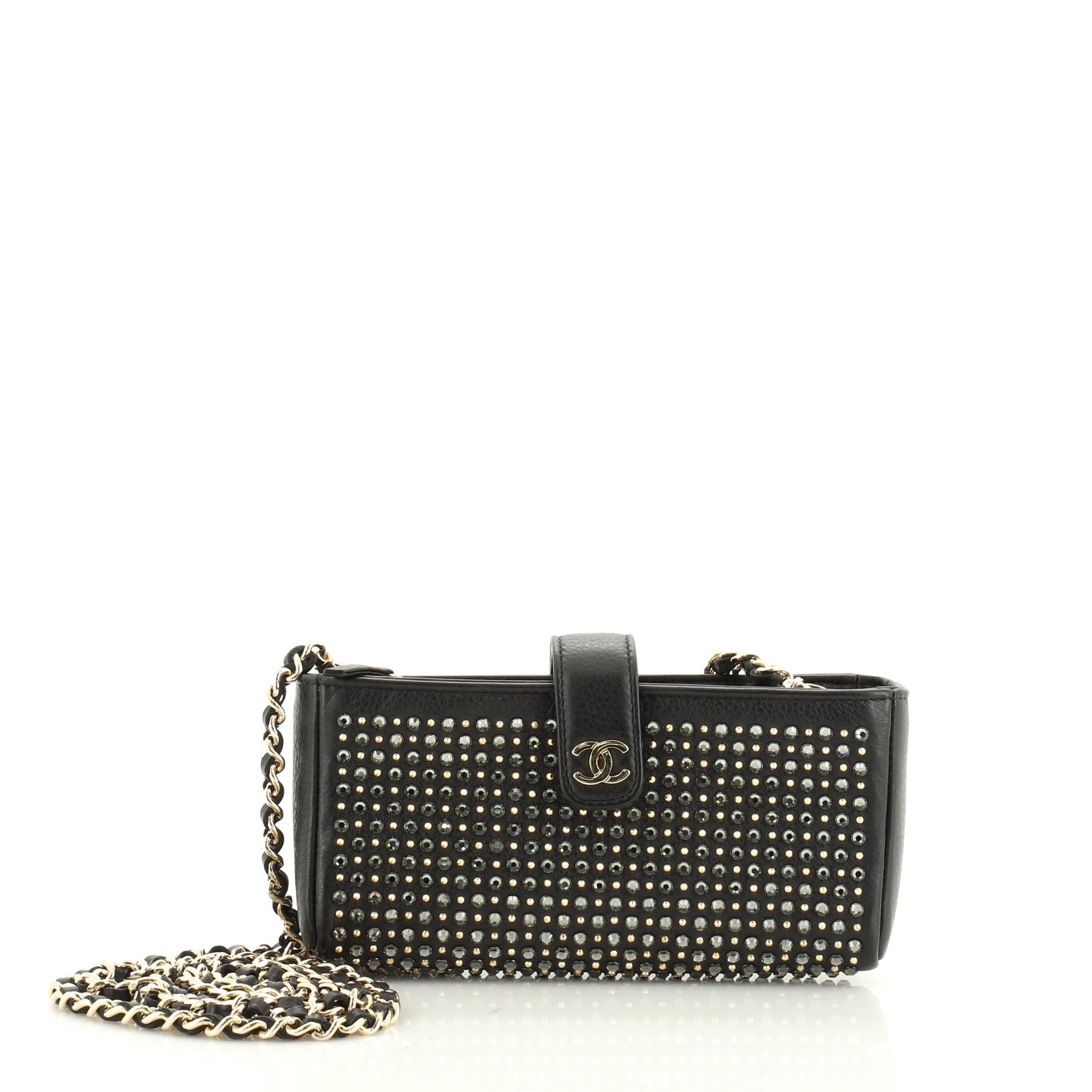Chain Phone Holder Crossbody Bag Swarovski Embellished Leather Mini