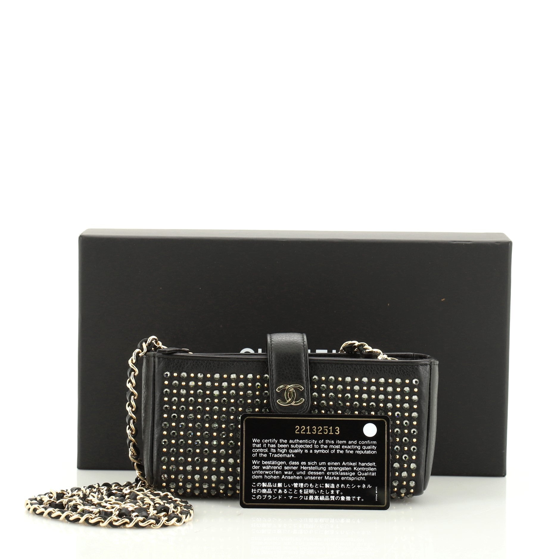 Chain Phone Holder Crossbody Bag Swarovski Embellished Leather Mini