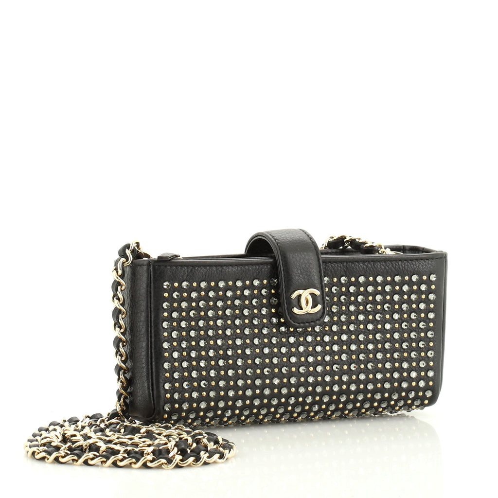 Chain Phone Holder Crossbody Bag Swarovski Embellished Leather Mini