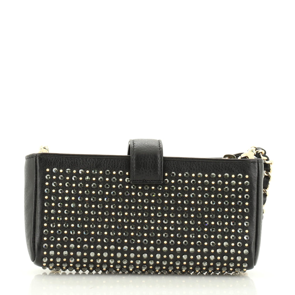 Chain Phone Holder Crossbody Bag Swarovski Embellished Leather Mini