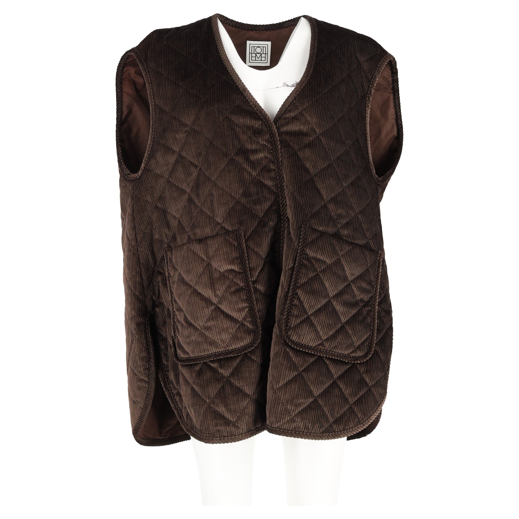 Totême Quilted Oversized Vest In Brown Corduroy