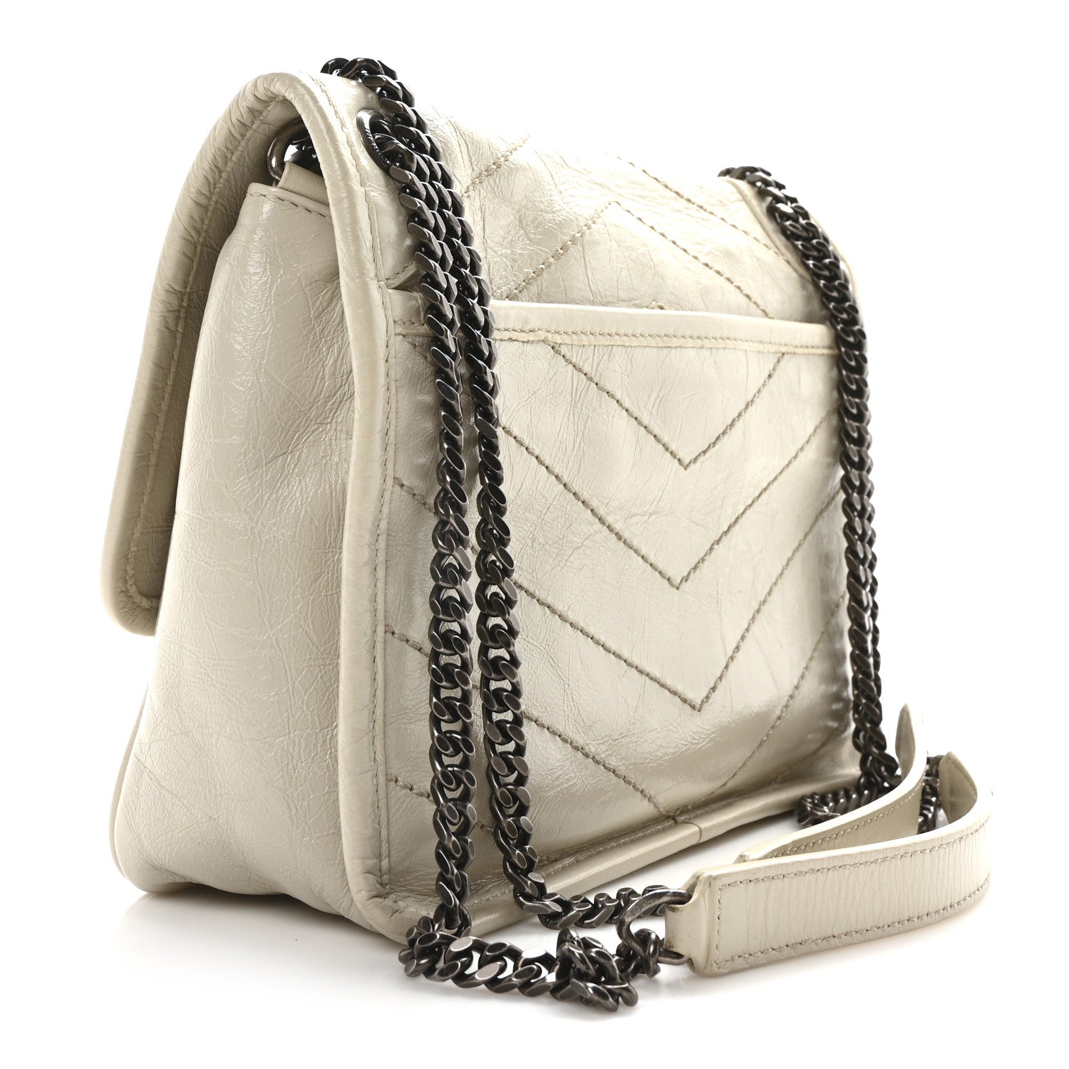 Crinkled Calfskin Matelasse Monogram Baby Niki Chain Satchel Ivory