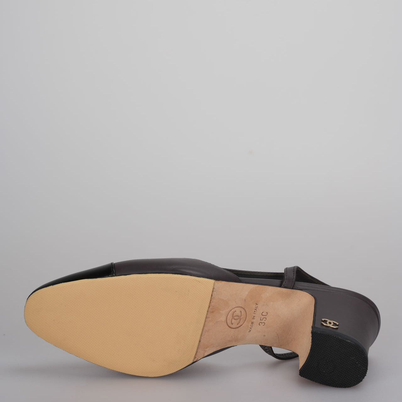 Chanel Black Brown Slingback Pumps with CC logo 35