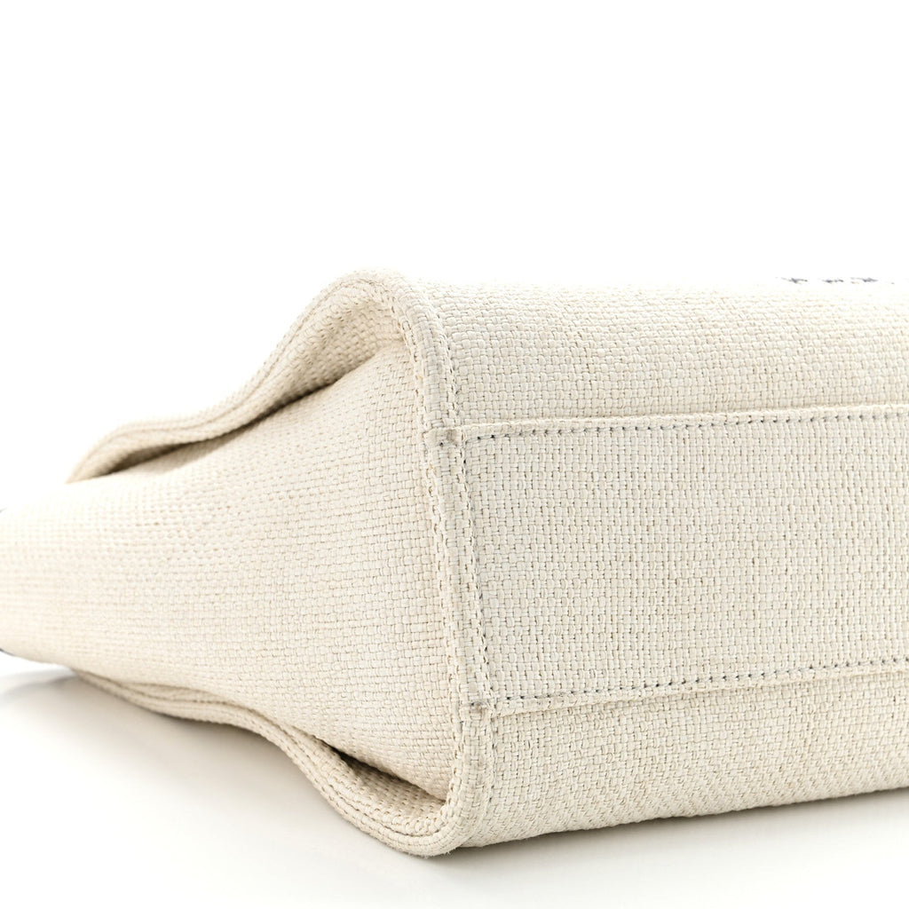 Woven Straw Raffia Small Deauville Tote White Navy