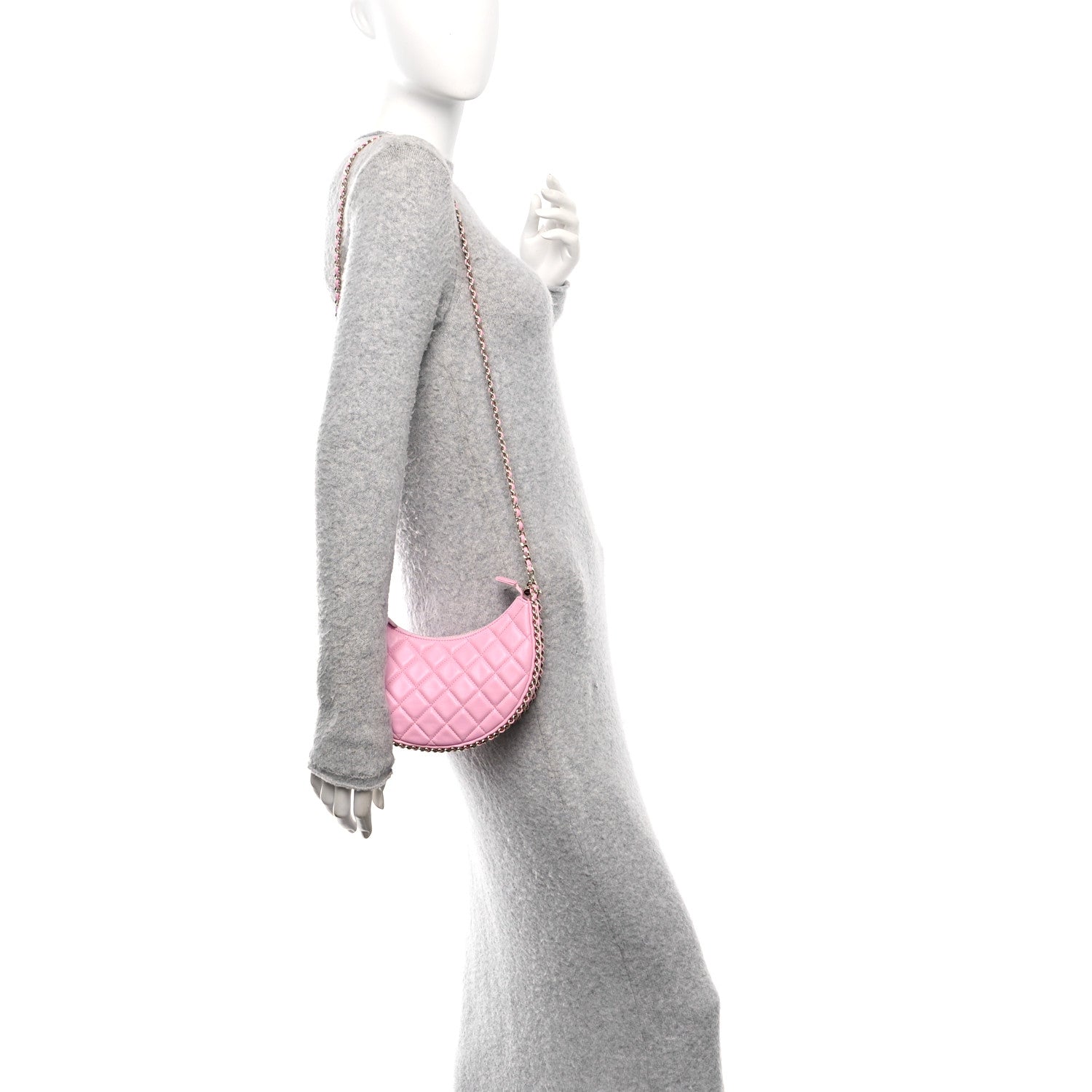 Lambskin Quilted Small Hobo Bag Pink