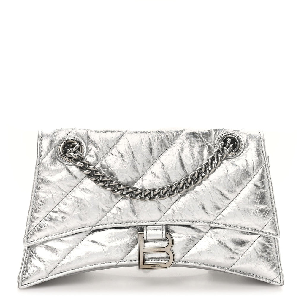 Crushed Calfskin Quilted Small Crush Chain Bag Silver