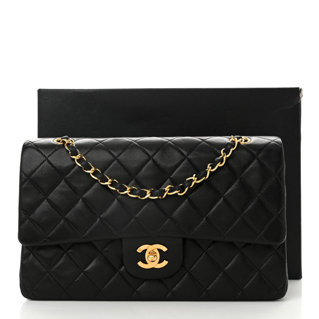Lambskin Quilted Medium Double Flap Black