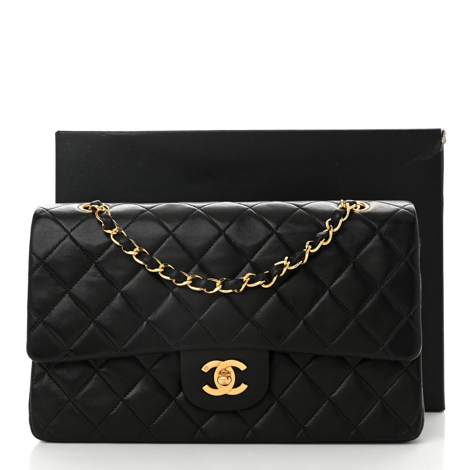 Lambskin Quilted Medium Double Flap Black