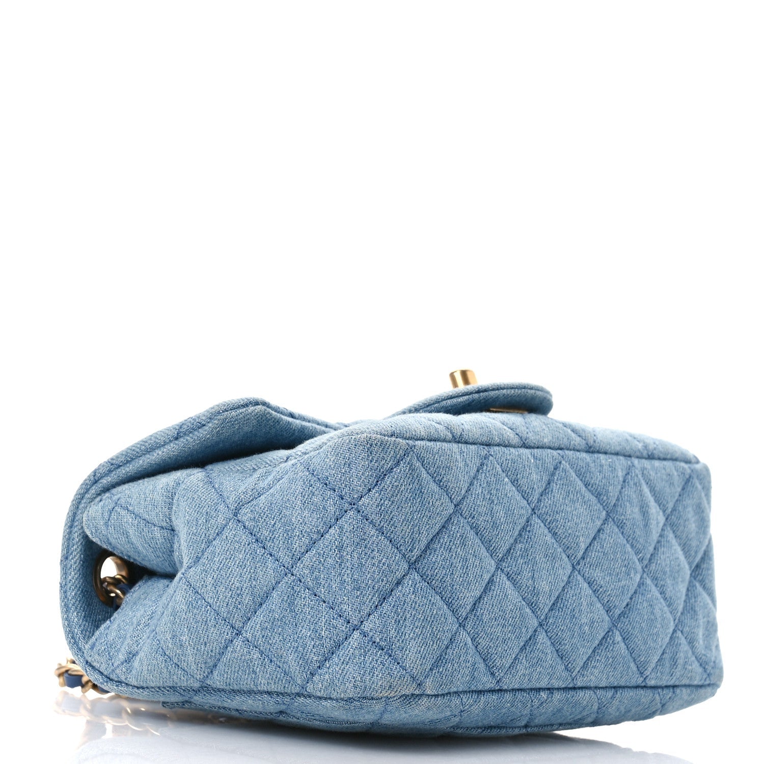 Denim Quilted Mini Pearl Crush Flap Blue