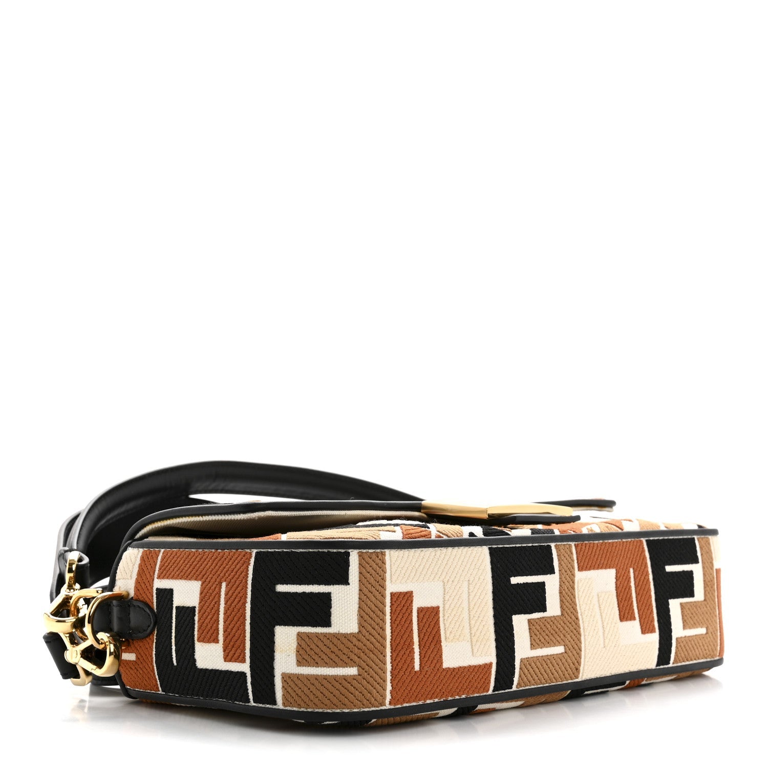 Canvas Vitello Seta FF Embroidered Baguette Brandy Black