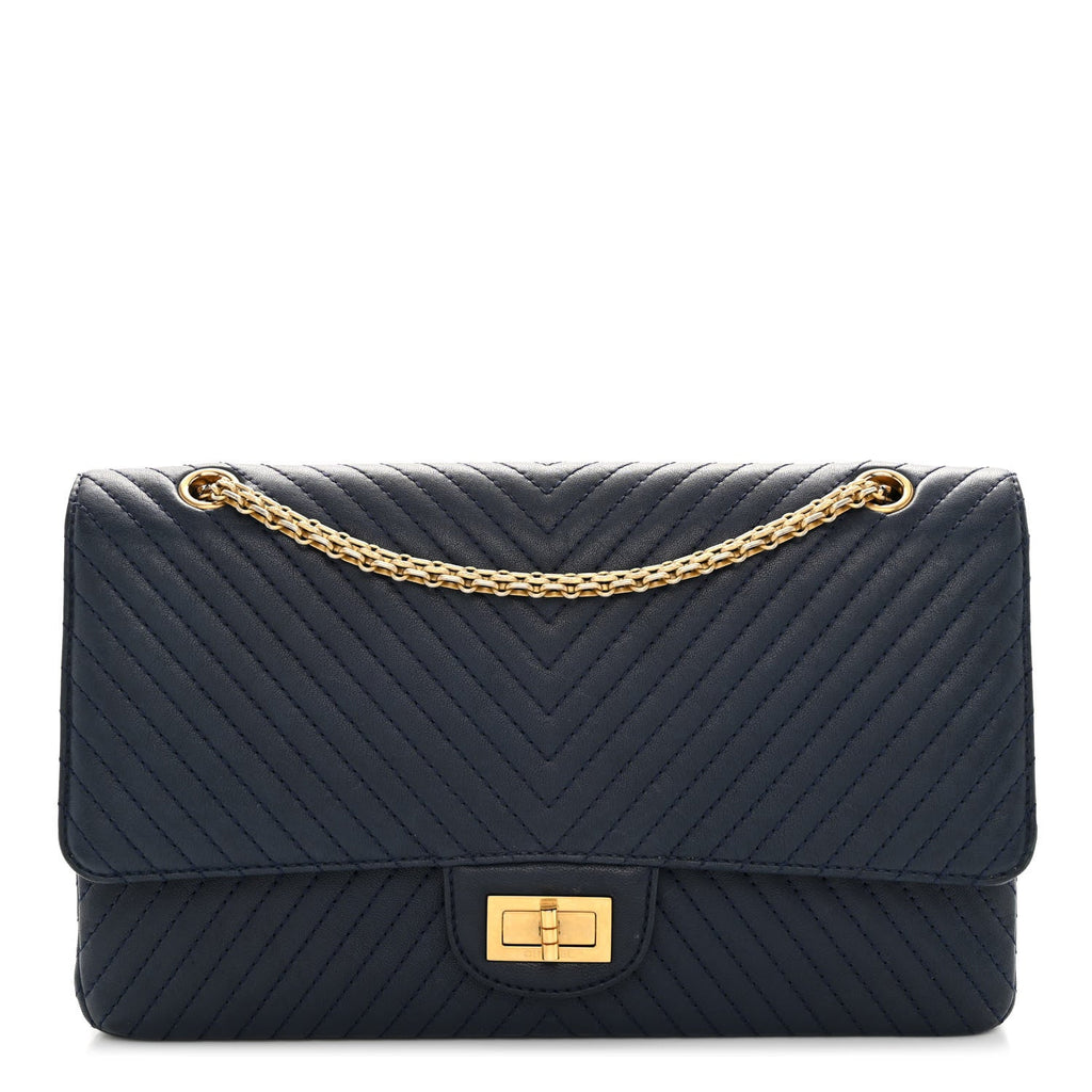Sheepskin Chevron Quilted 2.55 Reissue 227 Flap Navy Blue