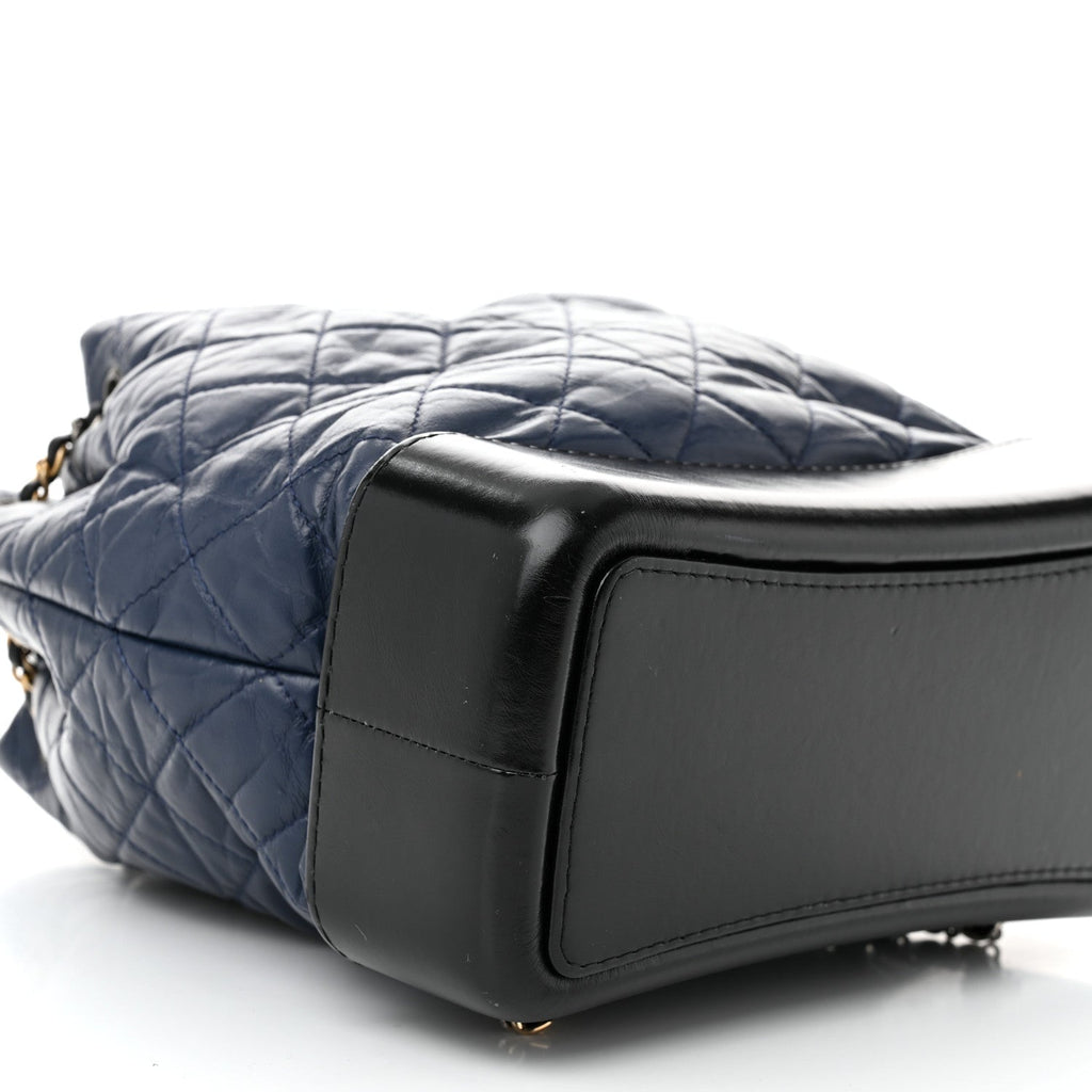 Aged Calfskin Quilted Gabrielle Backpack Navy Black