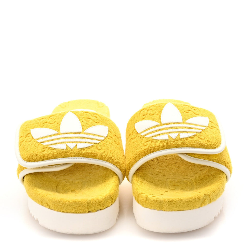 X ADIDAS Magic Sponge Terry Cloth Trefoil GG Monogram Womens Platform Sandals 39 Smile Yellow Off White