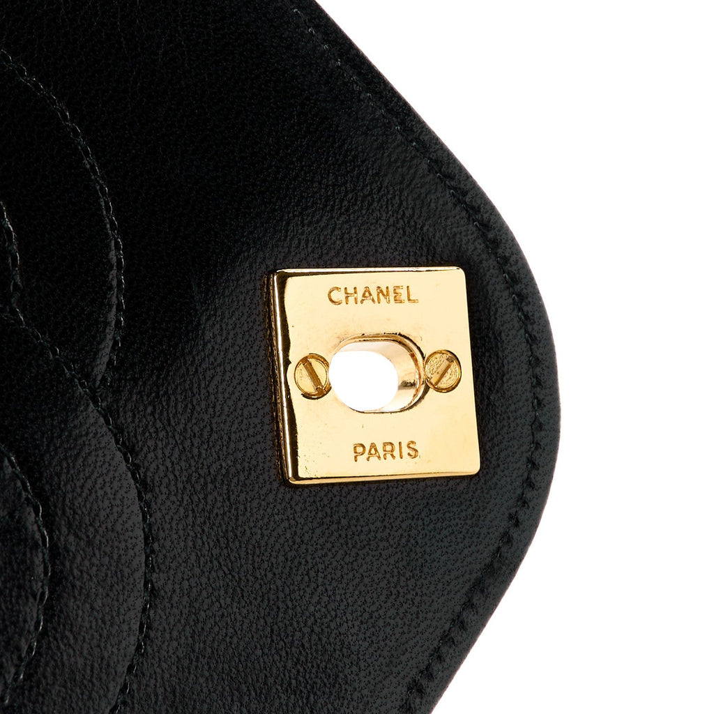 Lambskin Diamond Stitch Envelope Single Flap Black