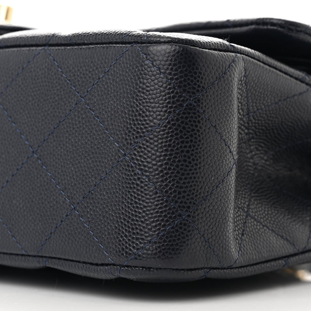 Caviar Quilted Medium Double Flap Navy