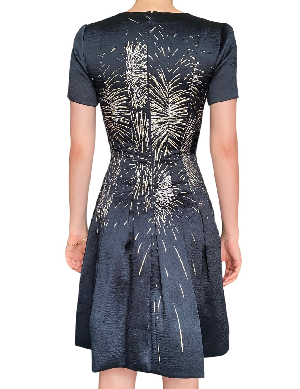 Oscar De La Renta Navy Pleated Metallic Jacquard Mini Dress - 0