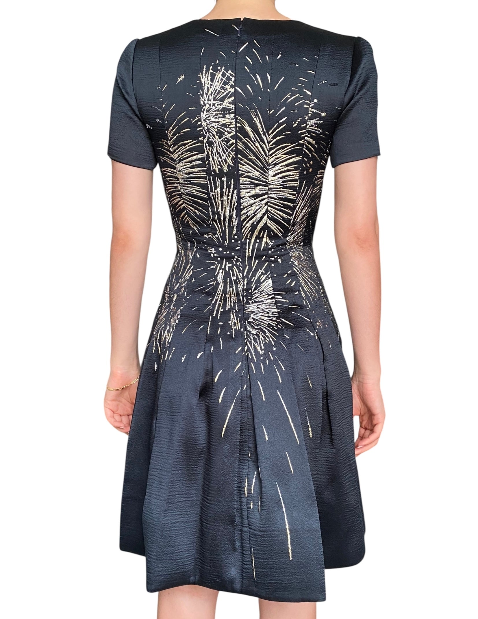 Oscar De La Renta Navy Pleated Metallic Jacquard Mini Dress - 0