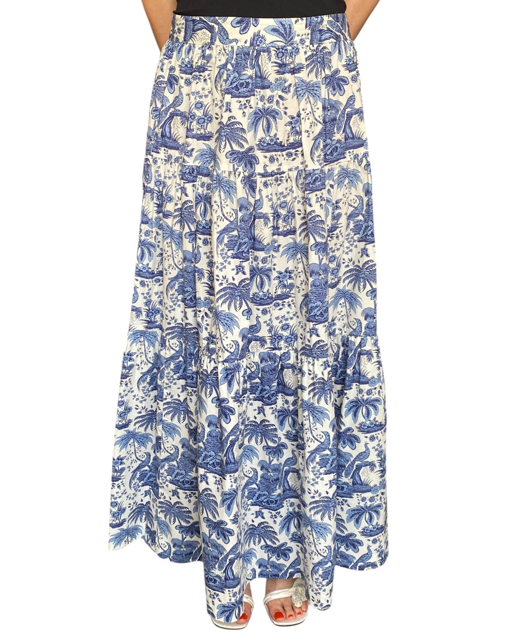 Staud Blue Tropical Print Maxi Skirt -  8