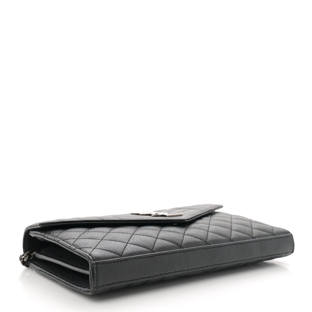 Sheepskin Tri-Quilt Monogram Envelope Chain Wallet Black