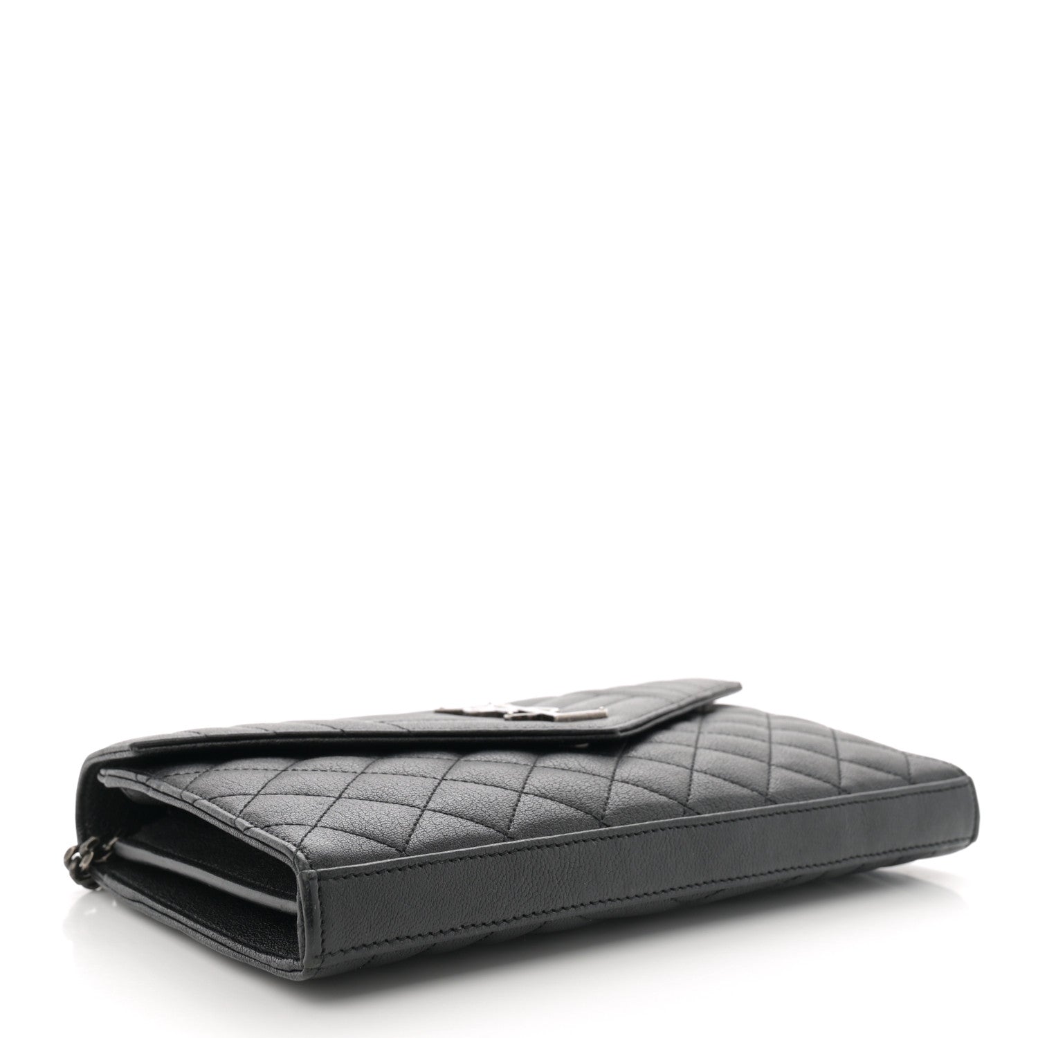 Sheepskin Tri-Quilt Monogram Envelope Chain Wallet Black