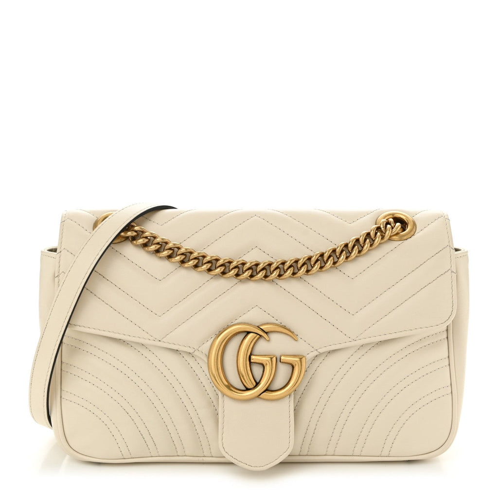 Calfskin Matelasse Small GG Marmont Shoulder Bag White